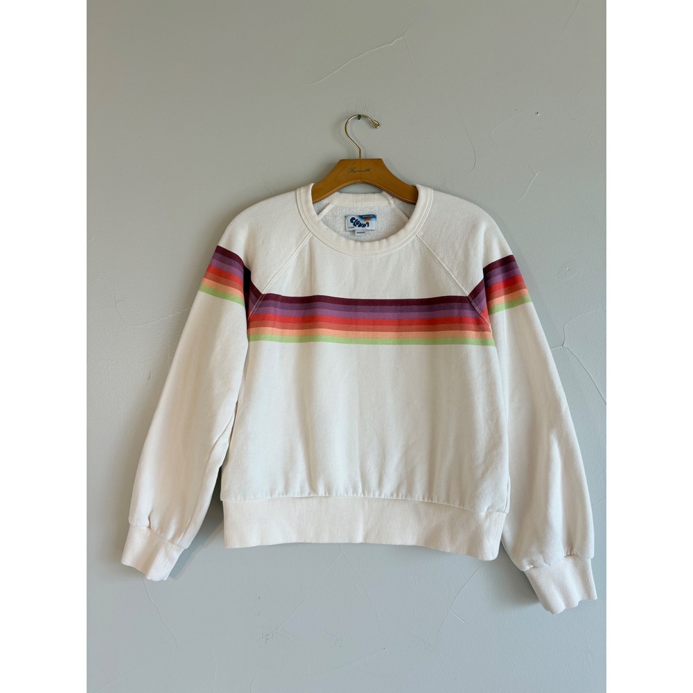 Marine Layer Cloud 9 Rainbow Stripe Fleece Crewneck Sweatshirt SZ Medium